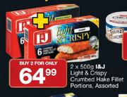 2X500gm I&J Light & Crispy Crumbed Hake Fillat Portions 