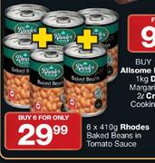  6X410gm Rhodes Baked Beans In Tomato Sauce