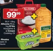 Buy 10kg Allsome Rice, 1kg D'Lite Margarine & 2L Crown Cooking Oil