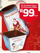 Tin Christmas Jug Or Tin Christmas Holder Each