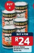 Dursots Choice Spaghetti In Tomato Sauce - 4 x 410g