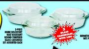 3-Piece Home Discovery Heat Resistant Round Tempered Glass Casserole Set Assorted Each