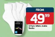 5 Pack White Ankle Socks