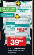 Housebrand Fresh Milk Sachets-6 x 1Ltr