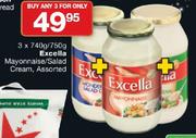 Excella Mayonnaise/Salad Cream-3 x 740gm/750gm