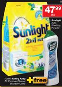 Sunlight Auto Washing Powder 2Kg+ Free 500Ml Handy Andy All Purpose Cleaner
