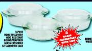 3-Piece Home Discovery Heat Resistant Round Tempered Glass Casserole Set Assorted Each