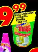 Bingo Dishwashing Liquid Refill Assorted-750ml each
