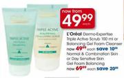 L'Oreal Dermo-Expertise Triple Active Scrub 100ml or Balancing Gel Foam Cleanser-Each