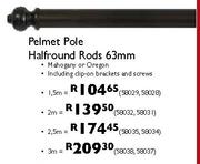 Pelmet Rod Halfround Rods 63mm-1.5m