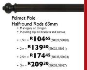 Pelmet Rod Halfround Rods 63mm-3m