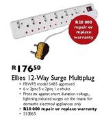 Ellies 12-Way Surge Multiplug Model FBWF5-6x3Pin;5x2Pin;1xShuko