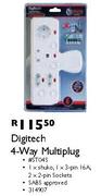 Digitech 4-Way Multiplug #ST04S-IxShuko,Ix3Pin 16A