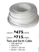 Twin and Earth Cable 2.5mmSq 100m Coil-25A Max