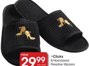 Clicks Embroidered Peeptoe Slippers