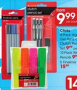 Clicks 4-Pack Highlighters, Gel Pen or Clutch Pencils Set-per pack