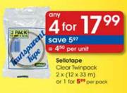 4 Sellotape Clear Twinpack-2 x (12 x 33m)