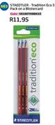 Staedtler Tradition Eco 3 Pack On A Blistercard SD180THBBK3Z