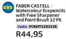 Faber-Castell-Watercolour Ecopencils With Free Sharpener And Paint Brush 12 PK FCAHT120212E