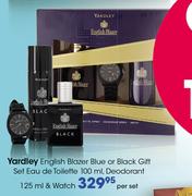 Yardley English Blazer Blue Or Black Gift Set Eau De Toilette-100ml, Deodorant-125ml & Watch-Per Set