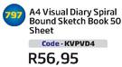 A4 Visual Diary Spiral Bound Sketch Book 50 Sheet KVPVD4