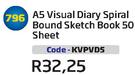 A5 Visual Diary Spiral Bound Sketch Book 50 Sheet KVPVD5