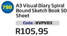 A3 Visual Diary Spiral Bound Sketch Book 50 Sheet KVPVD3