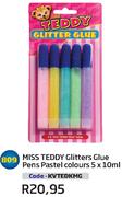 Miss Teddy Glitters Glue Pens Pastel Colours(KVTEDKMG)-5x10ml Each