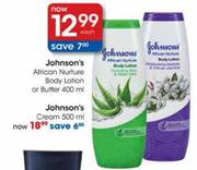 Johnson's African Nurture Body Lotion or Butter-400ml Each