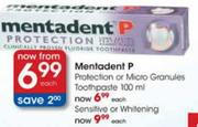Mentadent P Protection or Micro Granules Toothpaste-100ml Each