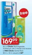 Clicks Rechargeable Toothbrush with 3 Heads 