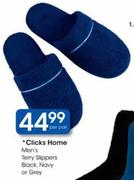 Clicks Home Men's Terry Slippers Black, Navy & Grey