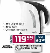 Sunbeam Vegas Black and White Cordless Kettle-VCL-500