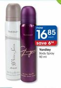 Yardley Body Spray-90ml Each