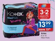 Kotex Maxi Pads-8's/10's Per Pack