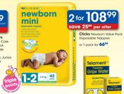 Clicks Newborn Value Pack Disposable Nappies-2's