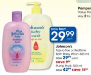 Johnson's Top-To-Toe Or Bedtime Bath Baby Wash-300ml Each