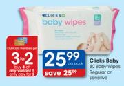 Clicks Baby Wipes Regular Or Sensitive-80's