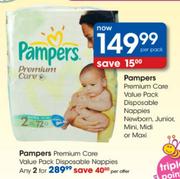 Pampers Premium Care Value Pack Disposable Nappies Newborn, Junior, Mini, Midi Or Maxi-Each