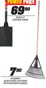 Academy Black Head Leaf Rake with Wooden Handle