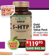 Gold 5-HTP Value Pack-60 Vegecaps + 15 Free