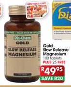 Gold Slow Release Magnesium Tablets-100 + 25 Free