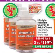 Lifestyle Nutrition Vitamin C Adult Chews Cherry-Flavoured Chew Tabs-100's