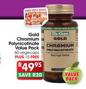 Gold Chromium Polynicotinate Value Pack-60 Vegecaps + 15 Free