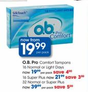 O.B.Pro Comfort Tampons 16 Normal Or Light Days-Per Pack