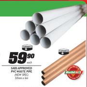 Sabs Approved PVC Waste Pipe-50mmx6m Each