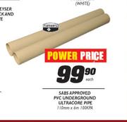 Sabs Approved PVC Underground Ultracore Pipe-110mmx6m 100KPA