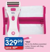 Veet Wet & Dry Battery-Operated Ladies Shaver With Bag-VTSH8904UXE