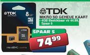 TDK Mikro SD Geheue Kaart-8GB