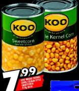 Koo Whole Kernel Corn/Cream Style SweetCorn-410g each